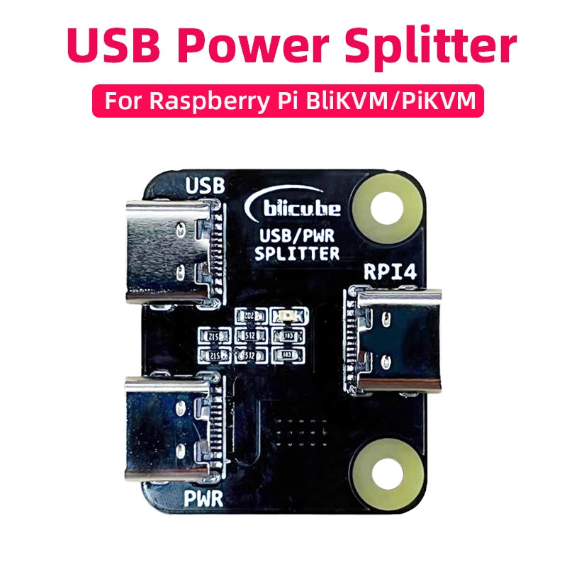 Custom USB Power Splitter for     Pi BliKVM & PiKVM "KVM over IP" HDMI-compatible CSI 1 IN 2 Type-C Power Splitter