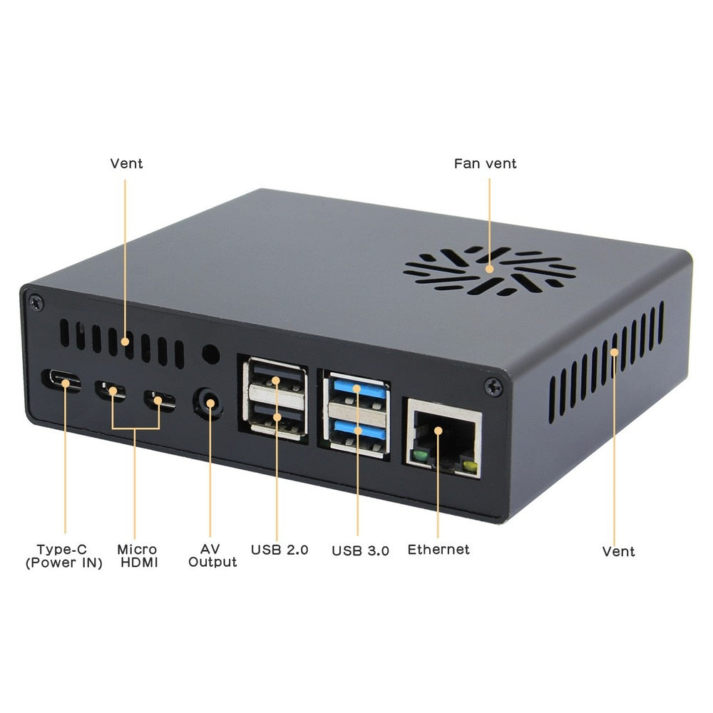 Ultra-thin Raspberry Pi 4 Case, NUC Style Aluminum Case with PWM Fan & X-C1 Interface Adapter Board for Pi 4B customize