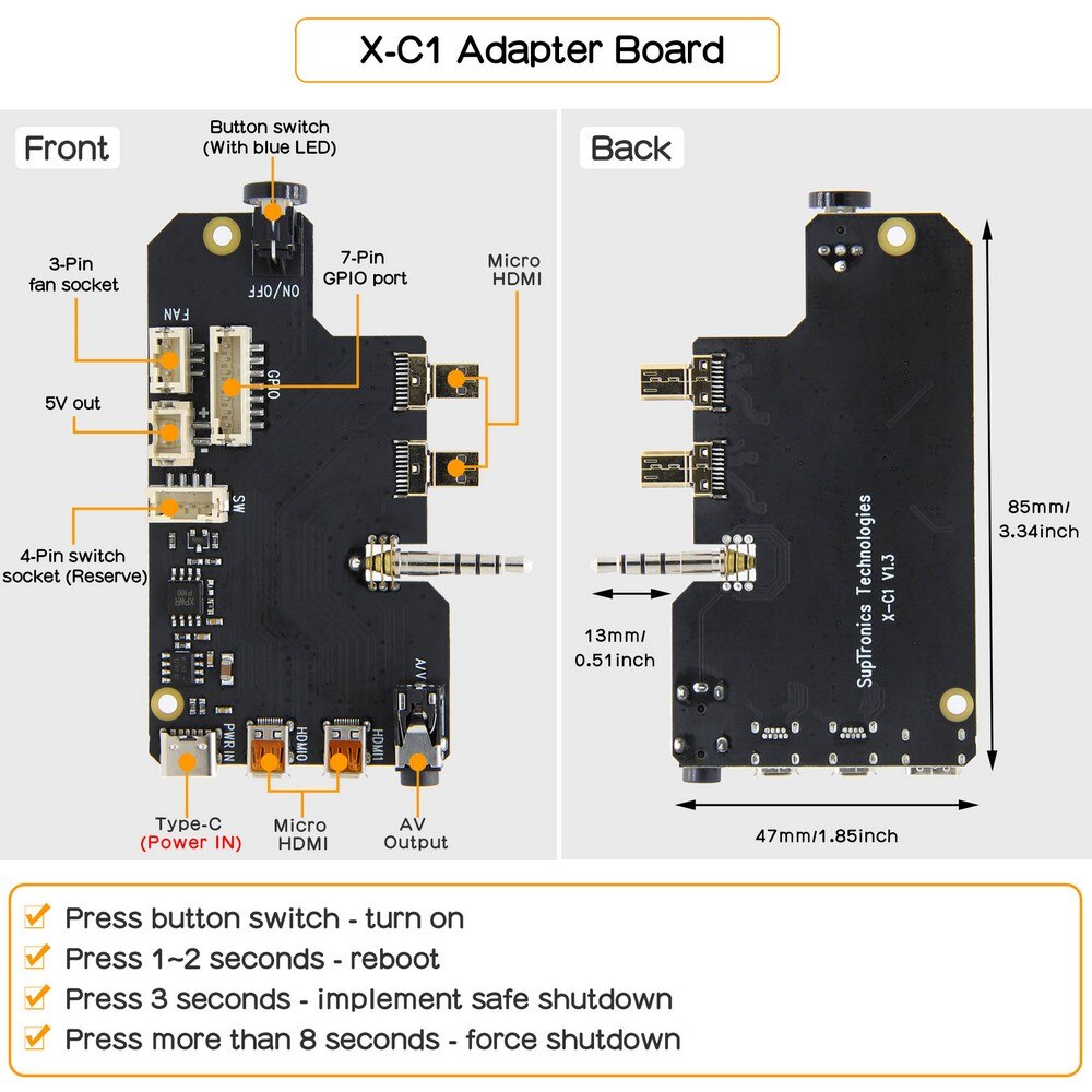 Ultra-thin Raspberry Pi 4 Case, NUC Style Aluminum Case with PWM Fan & X-C1 Interface Adapter Board for Pi 4B customize