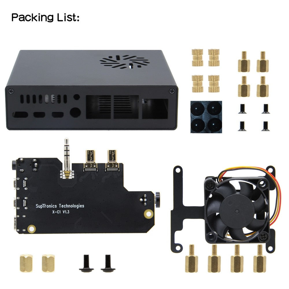 Ultra-thin Raspberry Pi 4 Case, NUC Style Aluminum Case with PWM Fan & X-C1 Interface Adapter Board for Pi 4B customize