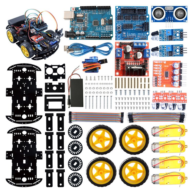 Ultrasonic Infrared Obstacle Avoidance Smart Car Set Tracing Obstacle Avoidance Arduino Car Programming Kit customize