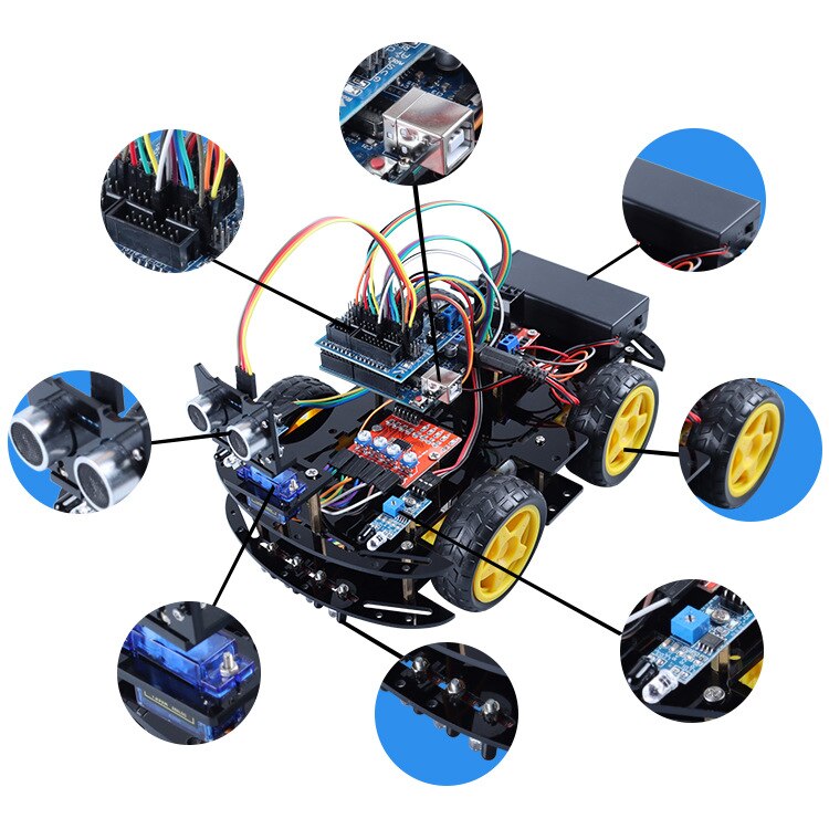 Ultrasonic Infrared Obstacle Avoidance Smart Car Set Tracing Obstacle Avoidance Arduino Car Programming Kit customize