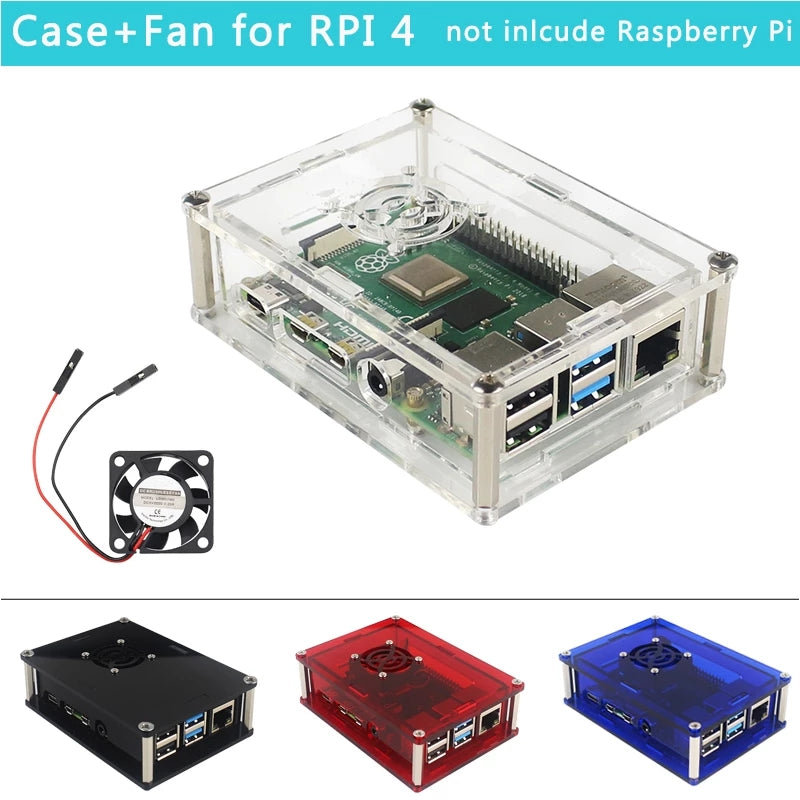 Raspberry Pi 4 acrylic black blue red transparent housing with fan LT-4B16 customize