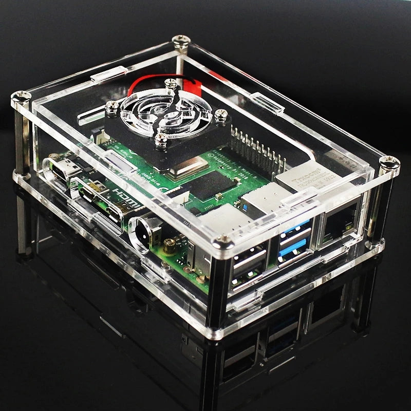 Raspberry Pi 4 acrylic black blue red transparent housing with fan LT-4B16 customize