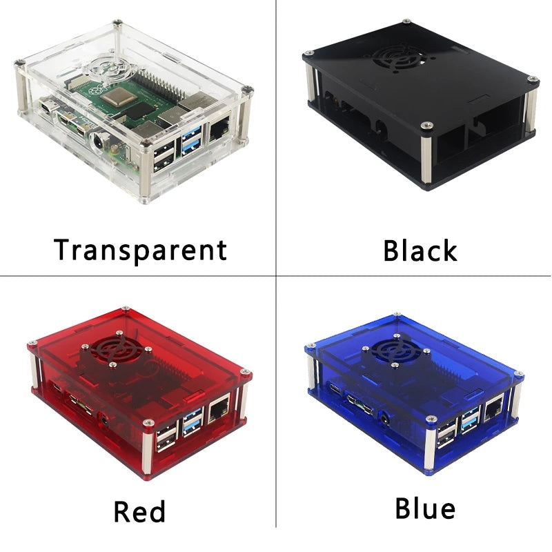 Raspberry Pi 4 acrylic black blue red transparent housing with fan LT-4B16 customize