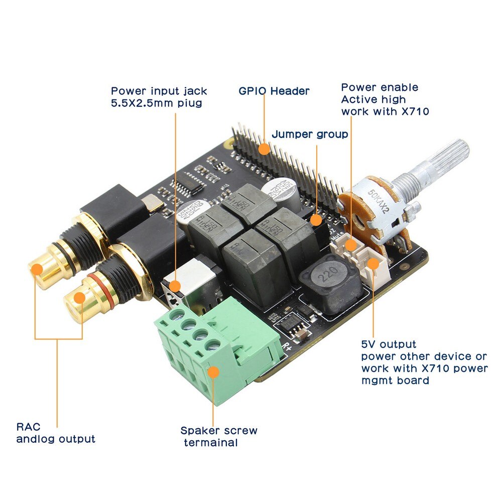 X5500 HiFi DAC+AMP Expansion Board Support X872/X710/X850/X860 Compatible with Raspberry Pi 4B/3B+/3B customize