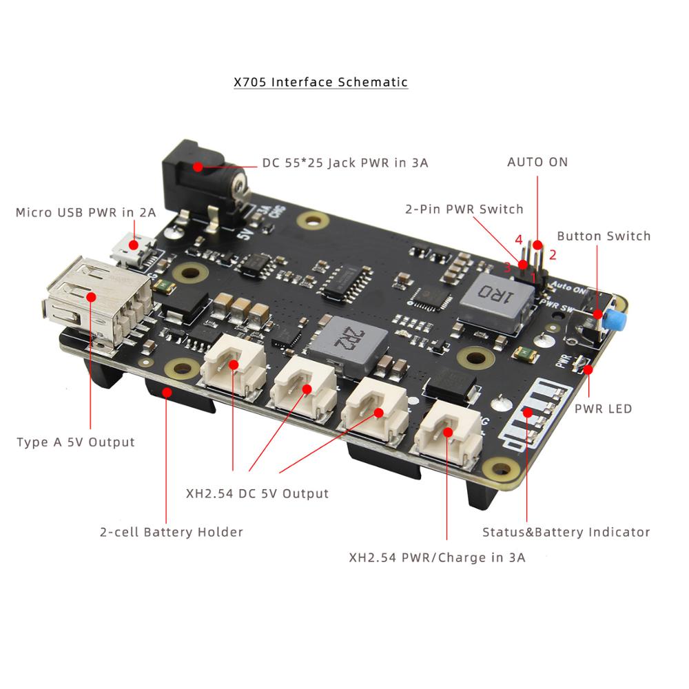 X705 UPS HAT 18650 Power Max 5.1V 8A Output Expansion Board Smart Uninterruptible Power Supply for Raspberry Pi 4 Model B/3B+/3B customize