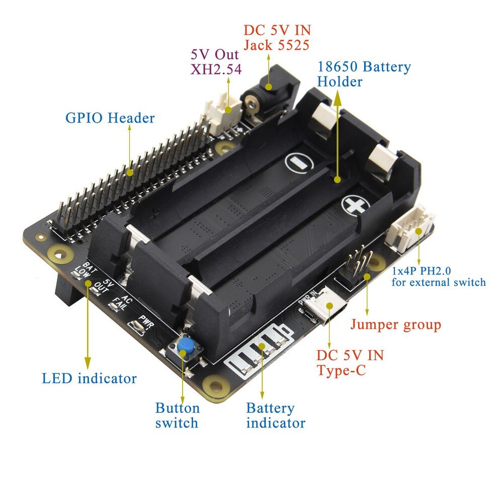 X728 V1.2 UPS HAT& Power Management Board with AC Power Loss Detection, Auto On & Safe Shutdown Function for Raspberry Pi 4B/3B+ customize