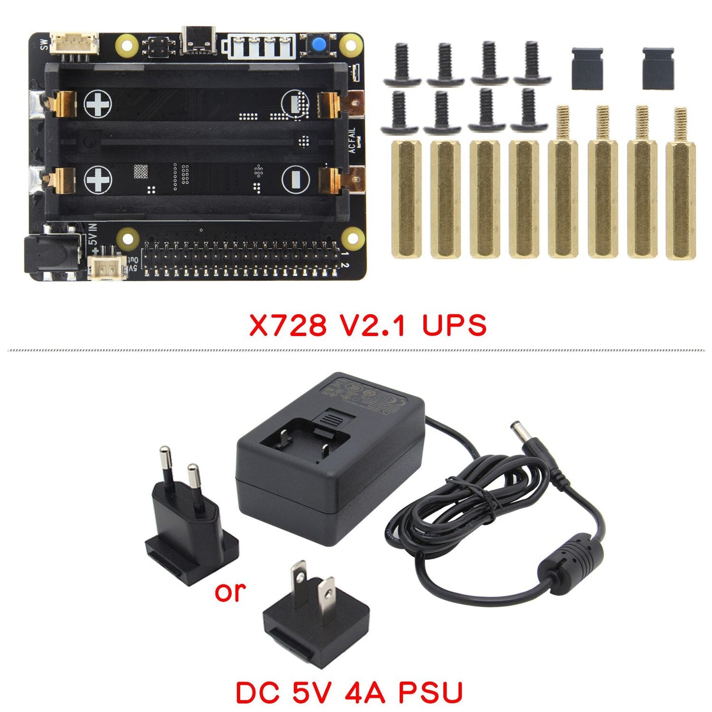 X728 V2.1 UPS HAT& Power Management Board with Power supply, Auto On & Safe Shutdown & AC Power Loss Detection for Raspberry Pi customize