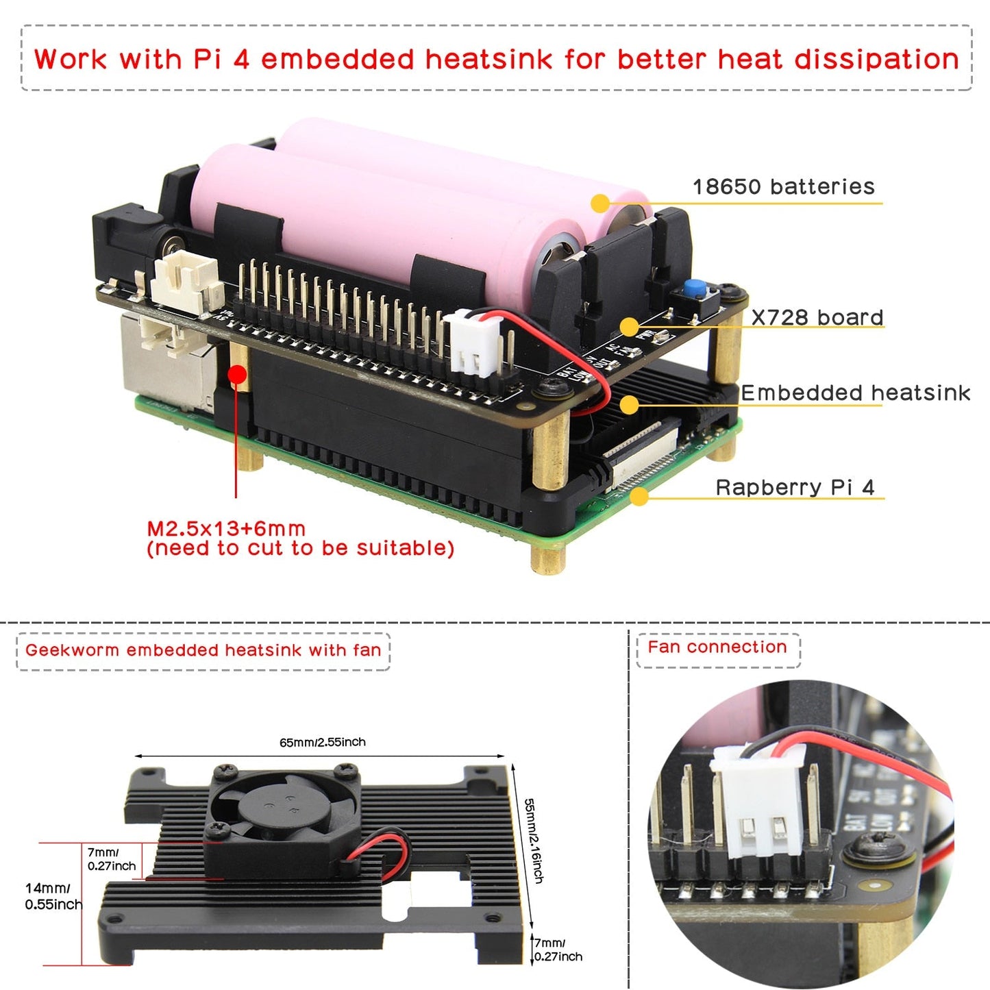 X728 V2.1 UPS HAT& Power Management Board with Power supply, Auto On & Safe Shutdown & AC Power Loss Detection for Raspberry Pi customize