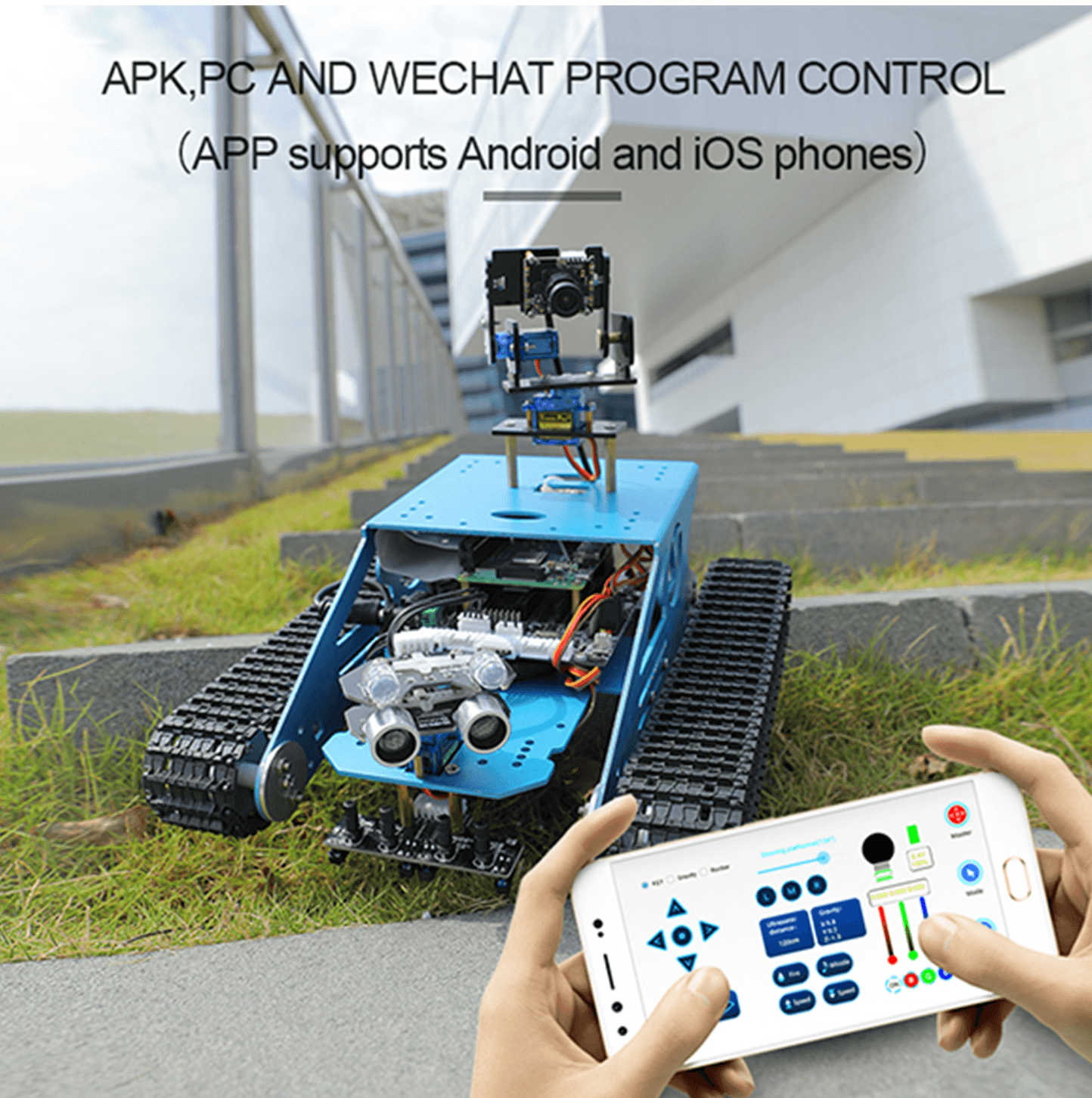 custom Ai Vision Maker Stem Onderwijs Raspberry Pi G1 Smart Tank Robot Auto Kit Met Wifi Camera