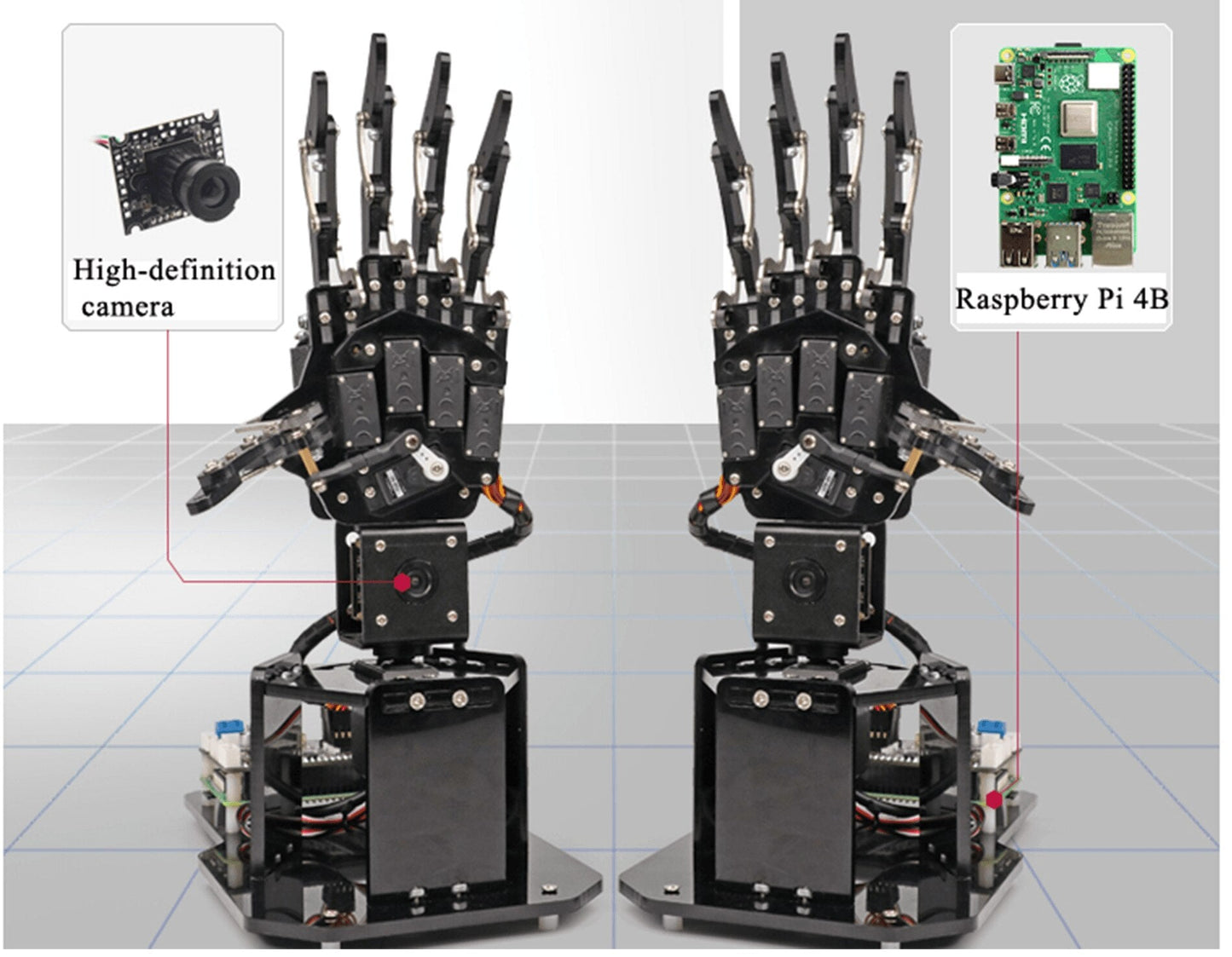 custom Dexterous Hand Uhandpi Manipulator Palm Robot Visuele Somatosensorische Erkenning Raspberry Pi Python Programmering